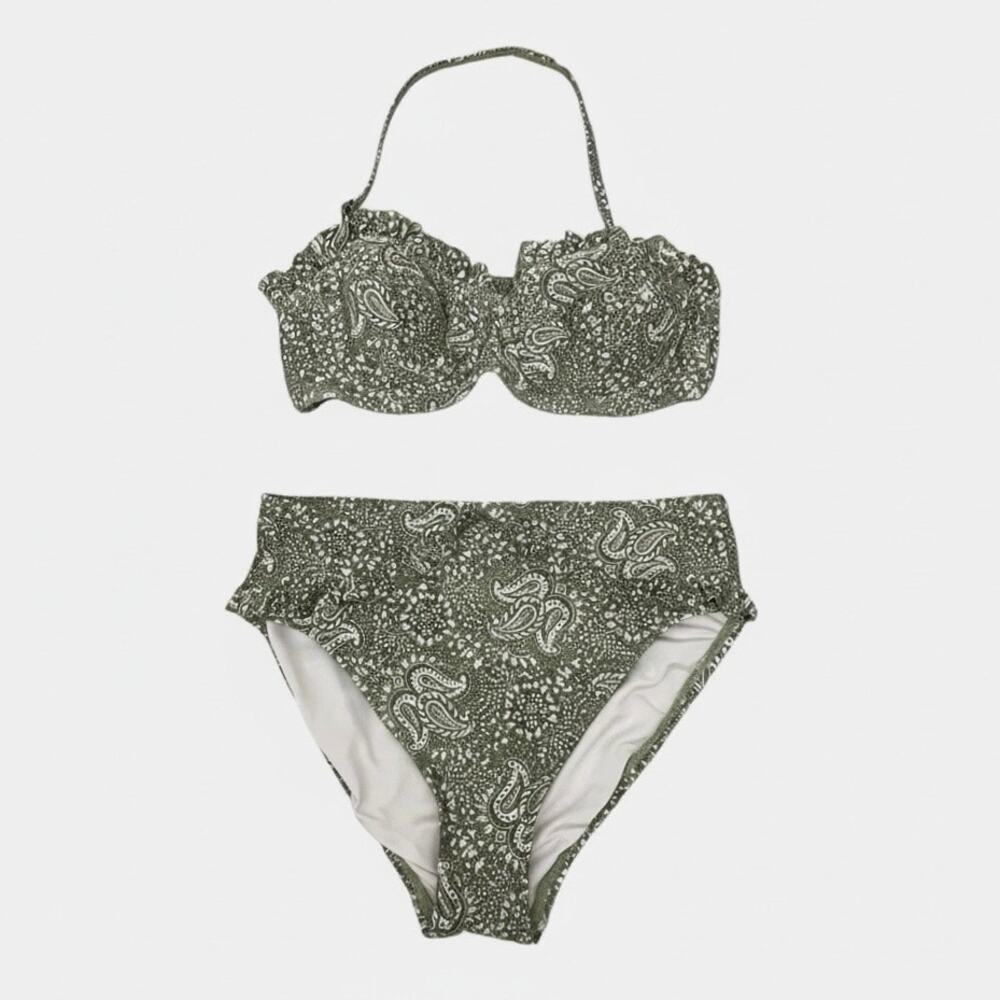 MICHAEL Michael Kors Green Paisley Ruffle Trim Bikini